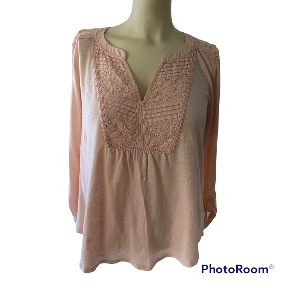 Anthropologie Meadow Rue Anona Tee Lace Henley. S - Picture 1 of 10